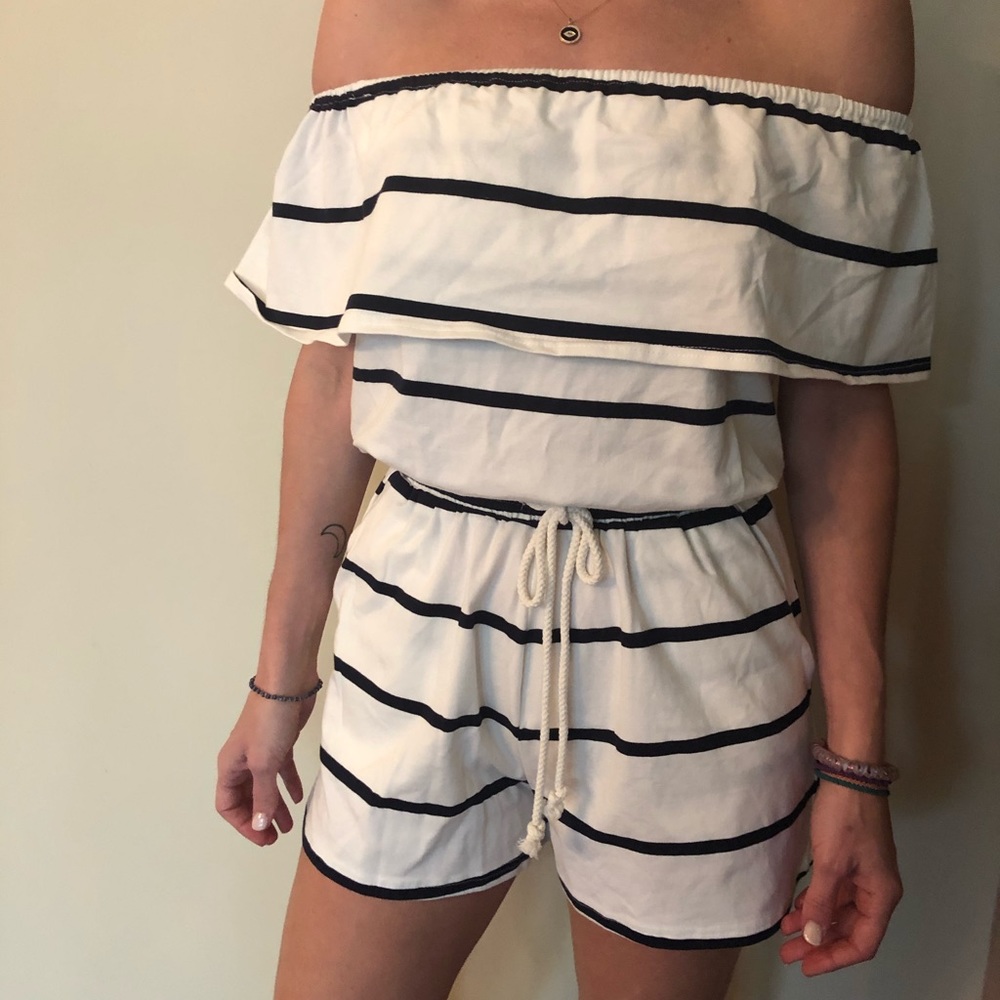 Navy & White Romper NWT